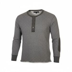 Marc by‎ Marc Jacobs Ash Brown Henley Elbow Patches Raw Hem 3/4 Sleeve Small Brn